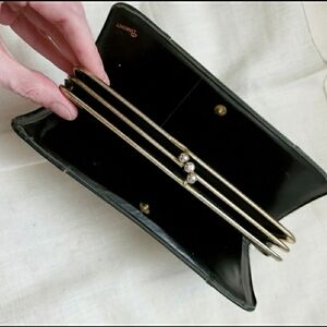Vintage Baronet Black Leather Wallet with Double Coin Purse